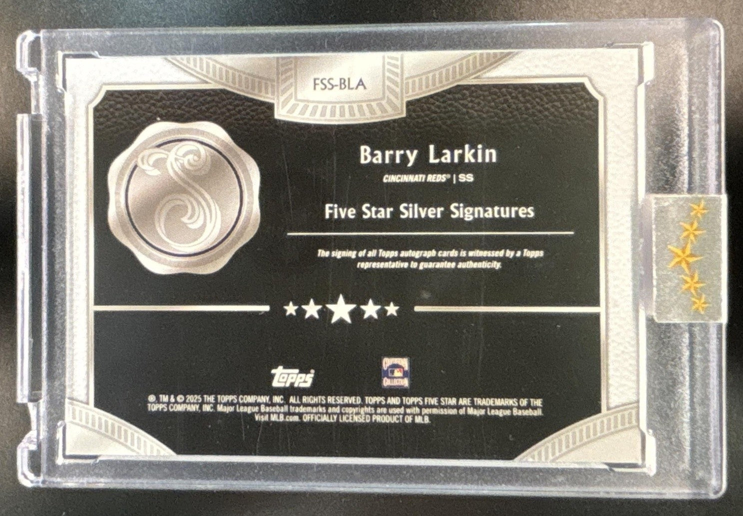 2025 Topps Five Star Barry Larkin Silver Signature Purple /25 Auto Reds - Sports Cards