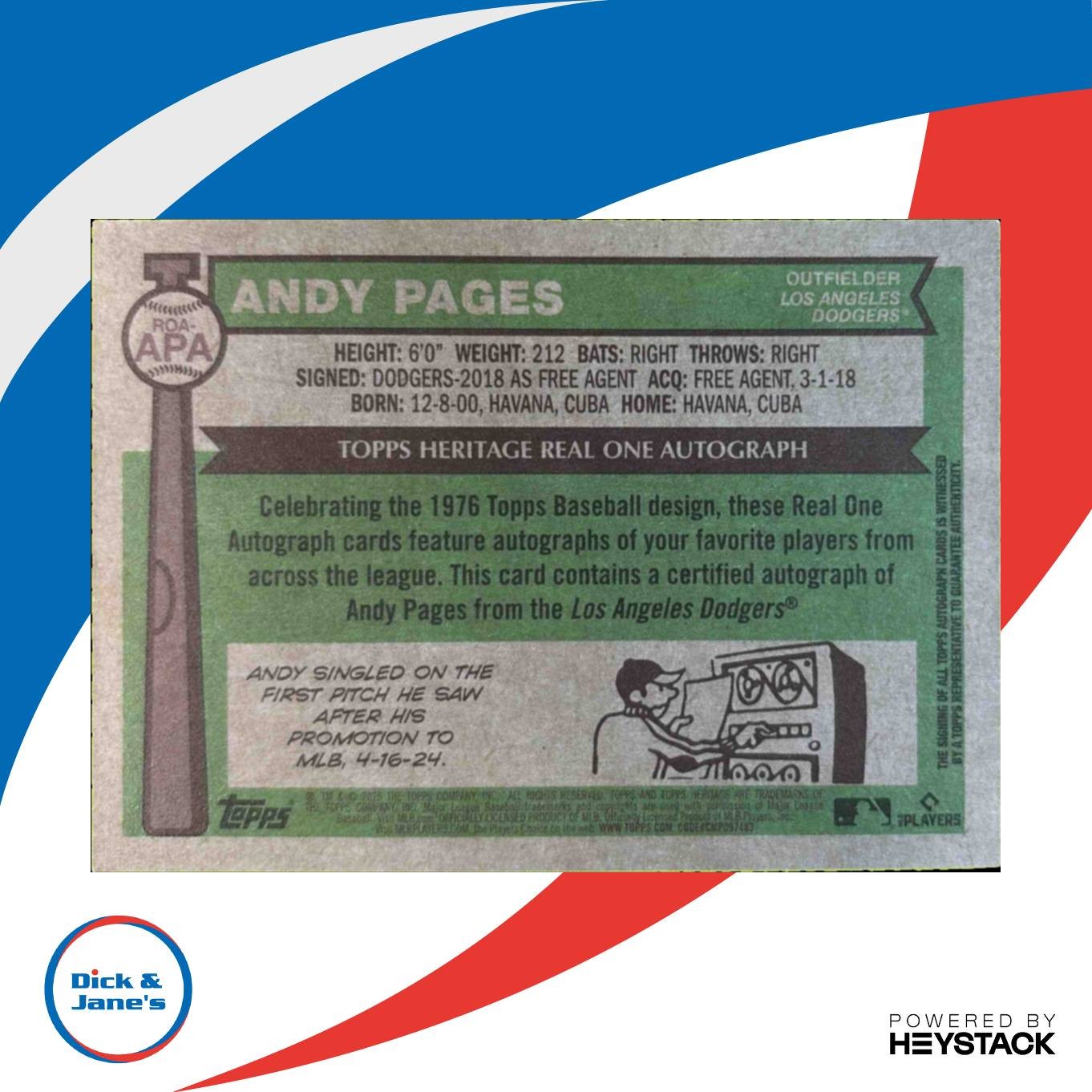 2025 Topps Heritage Andy Pages Real One Auto #ROA APA Los Angeles Dodgers Sports Cards