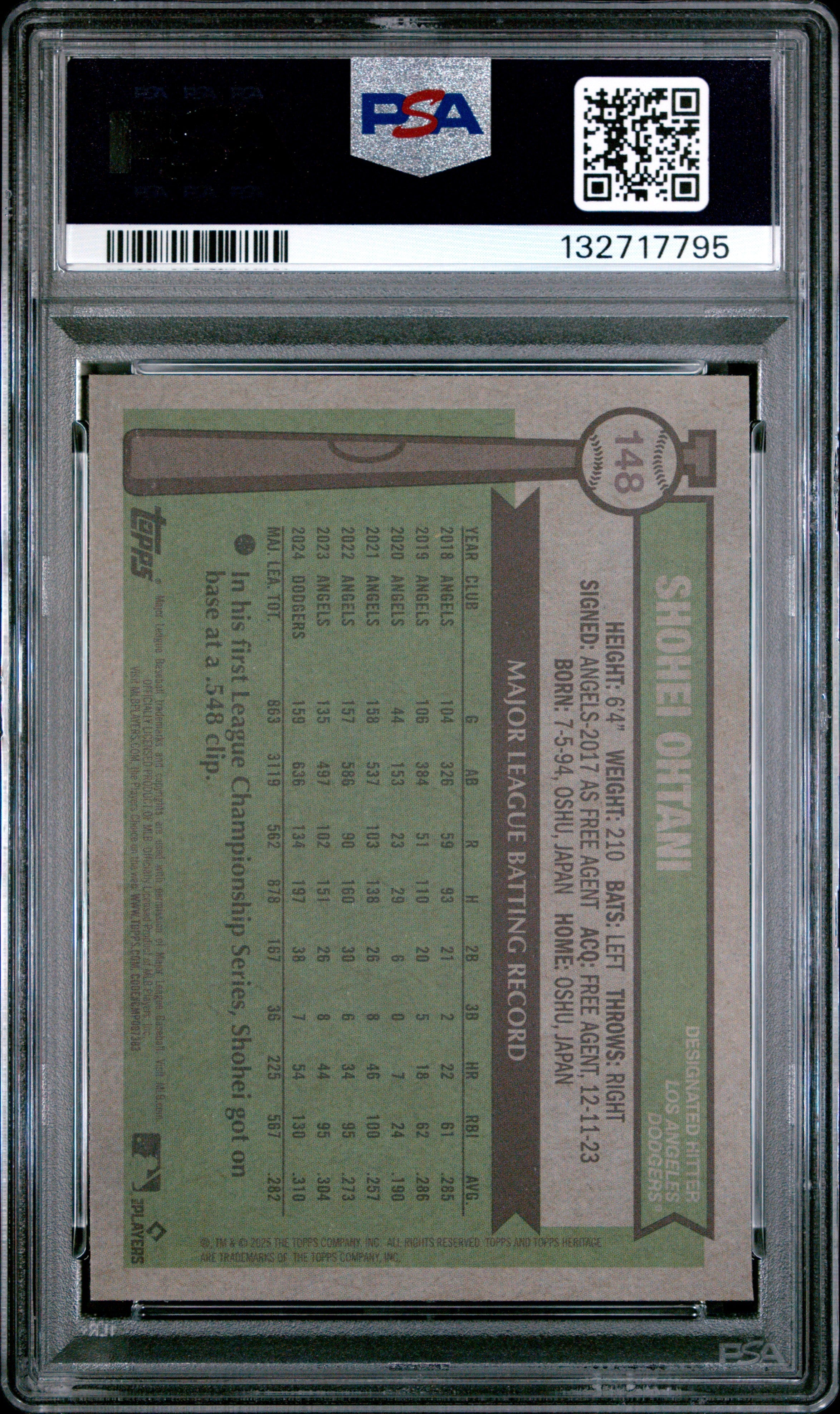 2025 Topps Heritage Shohei Ohtani Chrome Aqua Sparkle Ref #148 PSA 10 GEM MINT - Graded Sports Cards