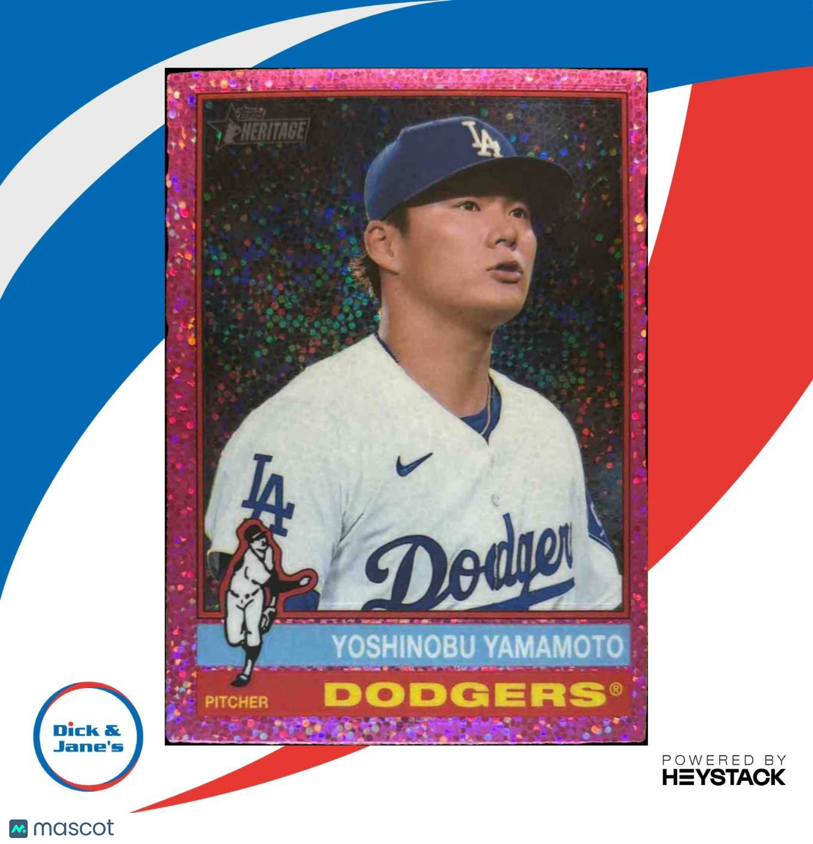 2025 Topps Heritage Yoshinobu Yamamoto Chrome Pink Sparkle #172 Dodgers - Sports Cards