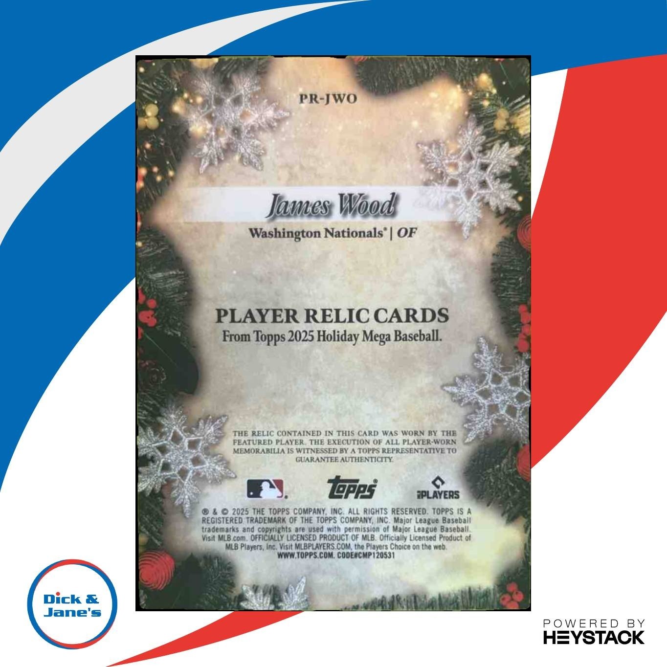 2025 Topps Holiday James Wood Player Relics #PR-JWO MEM Washington Nationals - Sports Cards