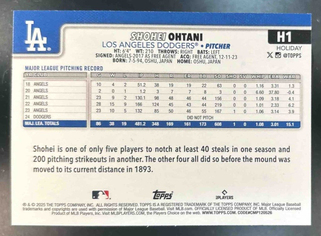2025 Topps Holiday Shohei Ohtani #H1 Los Angeles Dodgers - Sports Cards