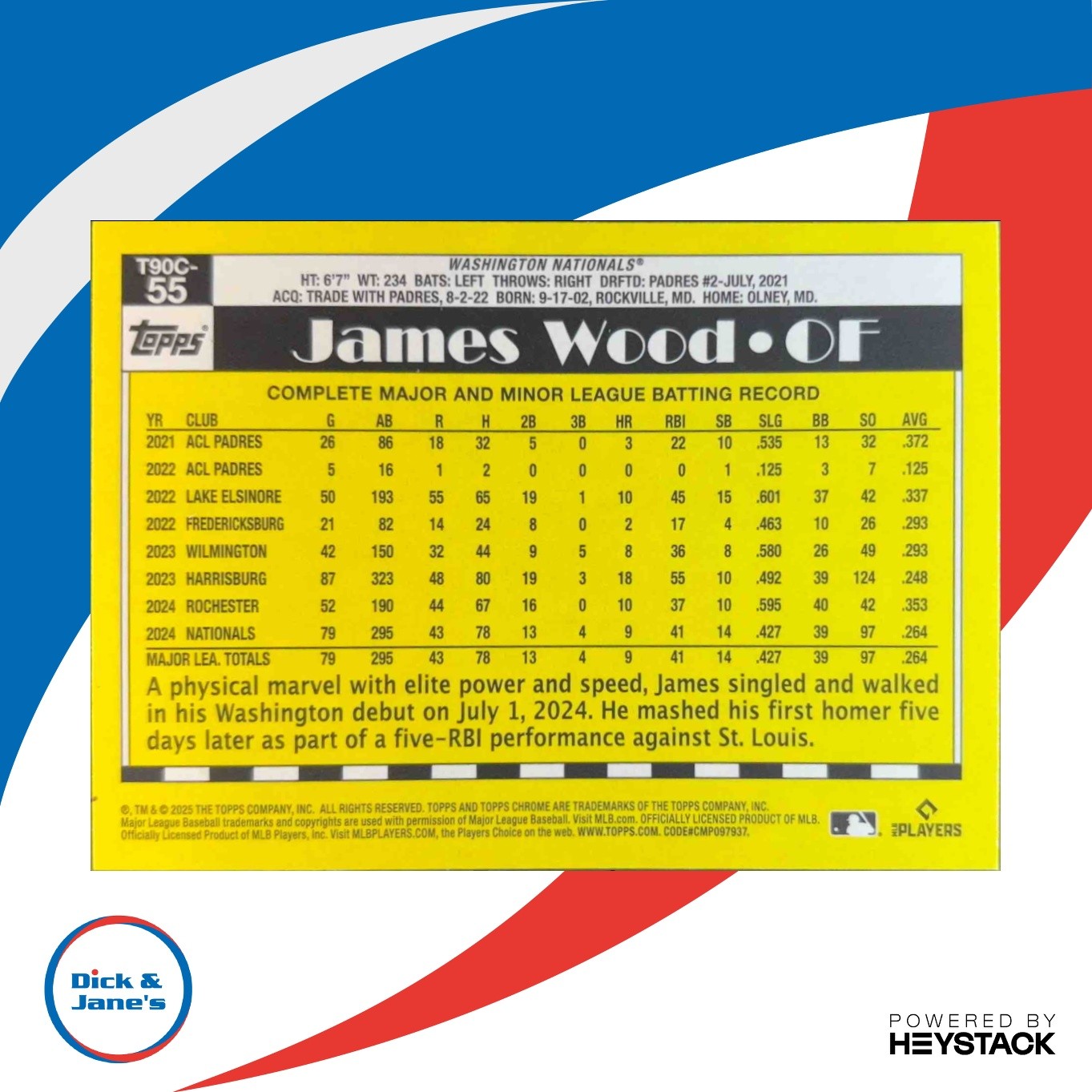 2025 Topps James Wood 1990 Chrome Silver Pack #T90C-55 RC Washington Nationals - Sports Cards