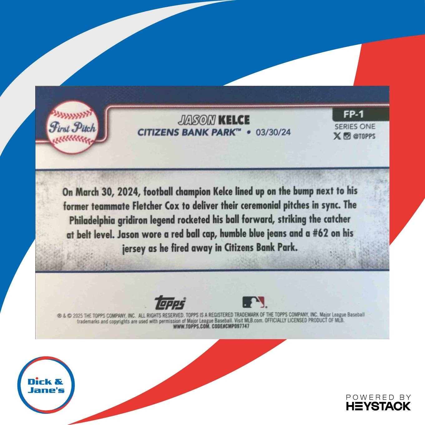 2025 Topps Jason Kelce First Pitch #FP-1 Philadelphia Phillies - Sports Cards