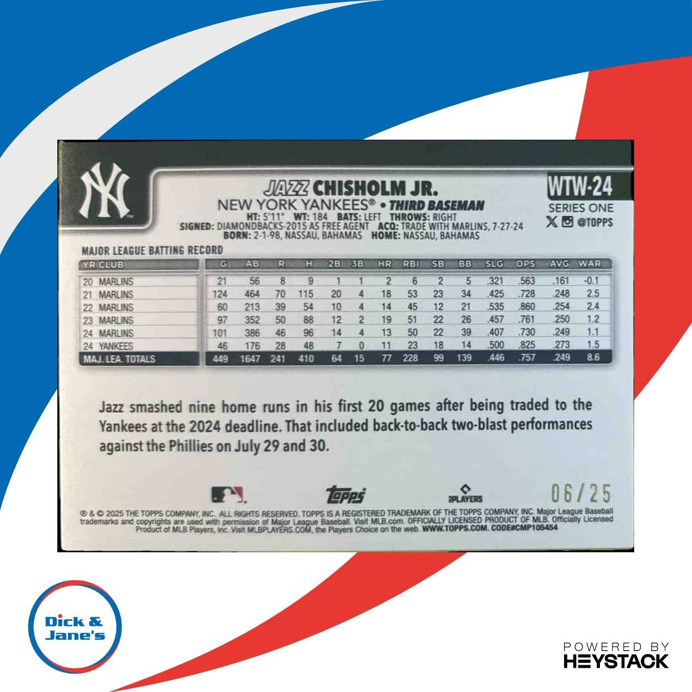 2025 Topps Jazz Chisholm Jr. Walk This Way Orange 6/25 #WTW-24 New York Yankees - Sports Cards