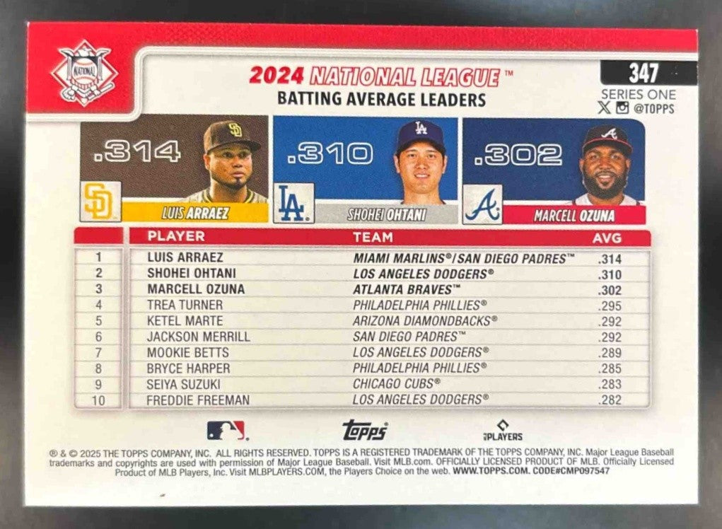 2025 Topps Luis Arraez Shohei Ohtani Marcell Ozuna #347 - Sports Cards