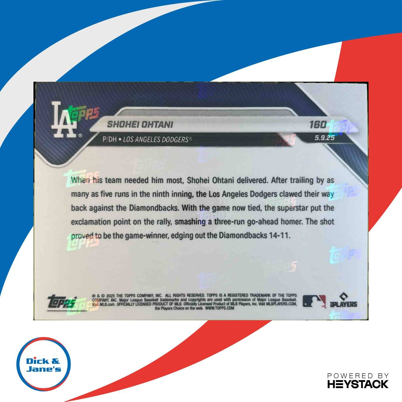 2025 Topps Now Shohei Ohtani Gold Foil 5/50 #160 Los Angeles Dodgers - Sports Cards