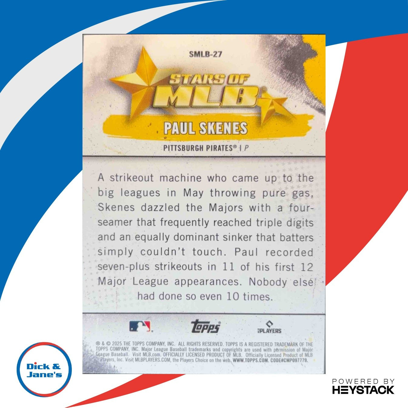 2025 Topps Paul Skenes Stars of MLB #SMLB-27 Pittsburgh Pirates - Sports Cards