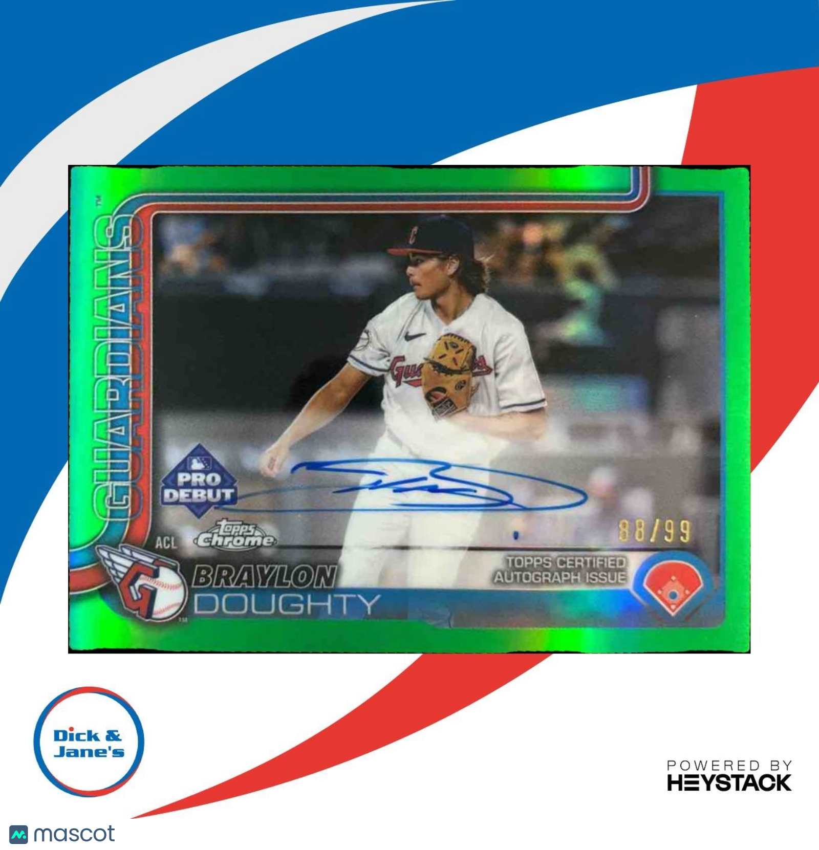 2025 Topps Pro Debut Braylon Doughty Chrome Auto Green /99 #PDC-22 ACL Guardians - Sports Cards