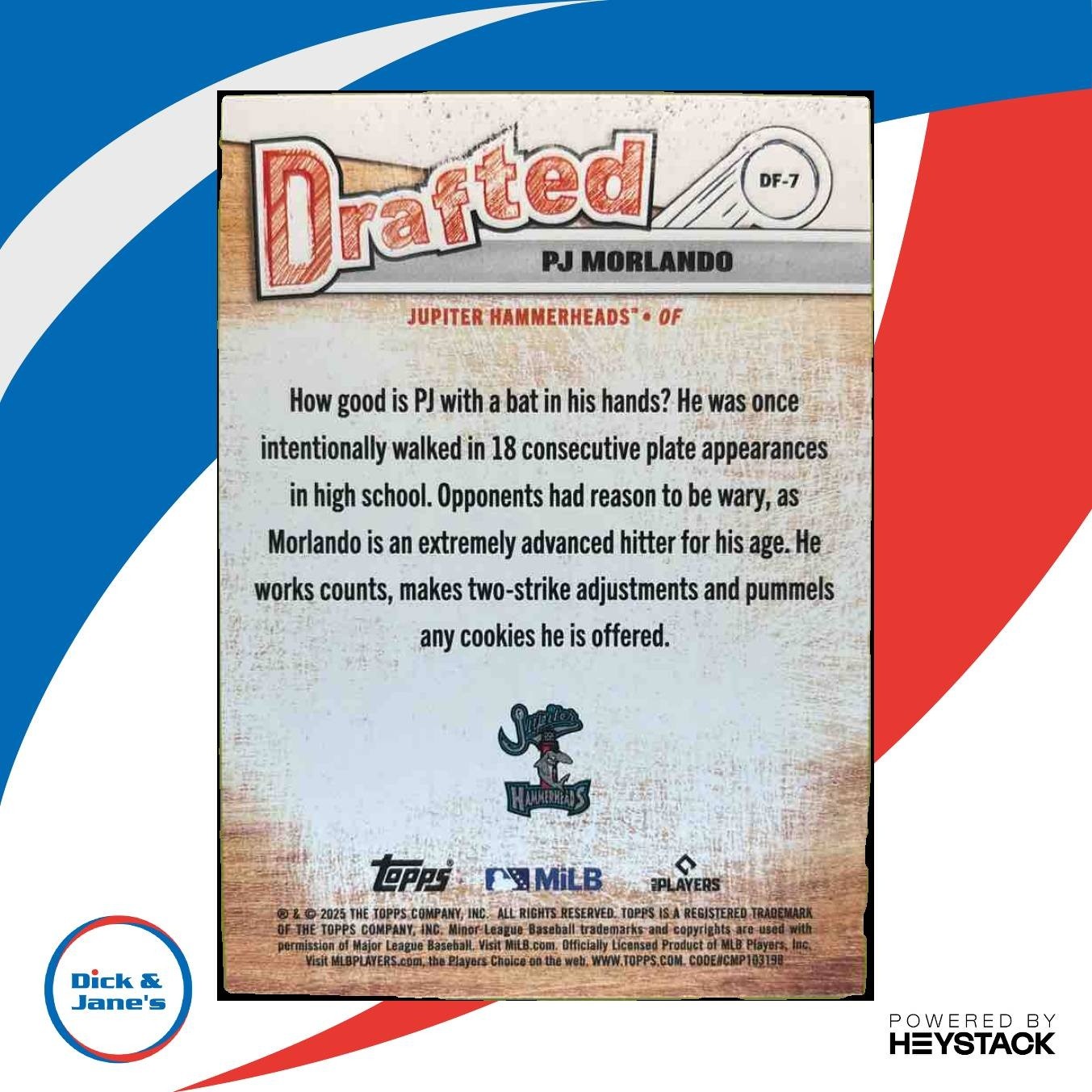 2025 Topps Pro Debut PJ Morlando Drafted Green /99 #DF-7 Jupiter Hammerheads - Sports Cards