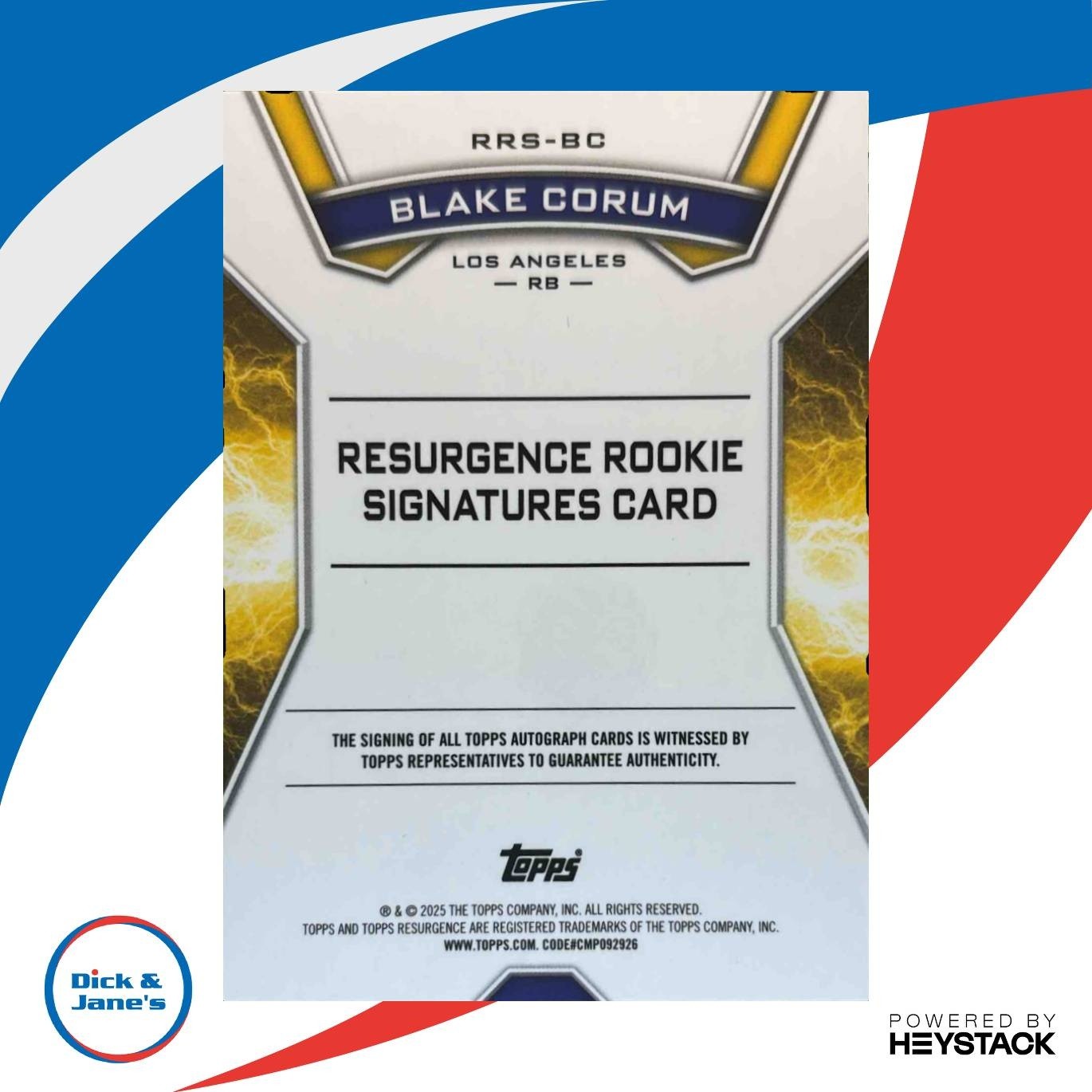 2025 Topps Resurgence Blake Corum Rookie Signature #RRS-BC RC Auto Rams - Sports Cards