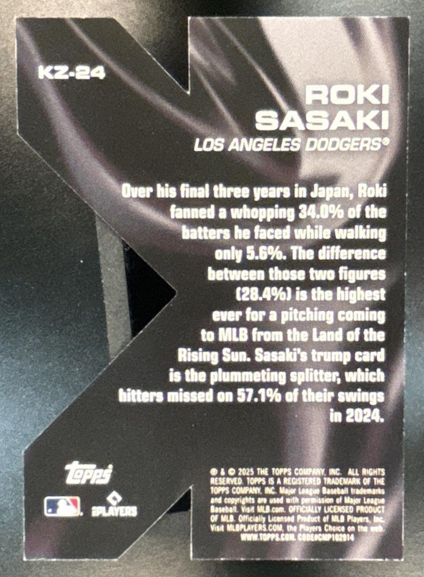 2025 Topps Roki Sasaki K Zone #KZ-24 RC Los Angeles Dodgers - Sports Cards