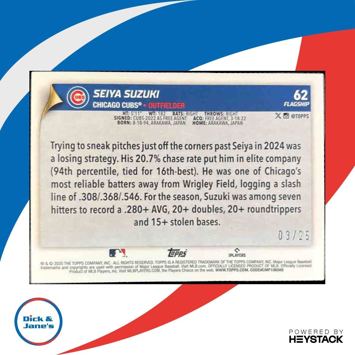 2025 Topps Seiya Suzuki Collection Orange Foil /25 #62 Chicago Cubs - Sports Cards