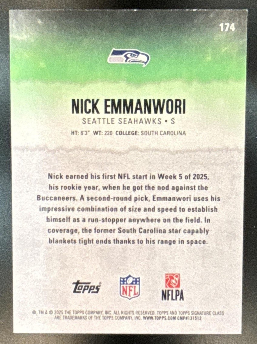 2025 Topps Signature Class Nick Emmanwori Gold Foil /35 #174 RC Seattle Seahawks - Sports Cards