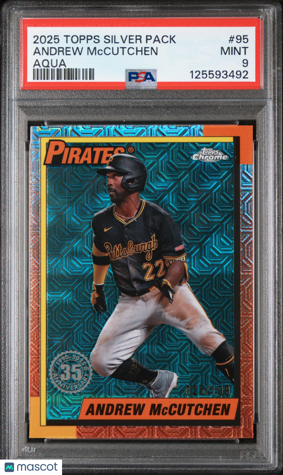 2025 Topps Silver Pack 1990 Chrome Promo Andrew Mccutchen Aqua /199 #95 PSA 9 - Graded Sports Cards