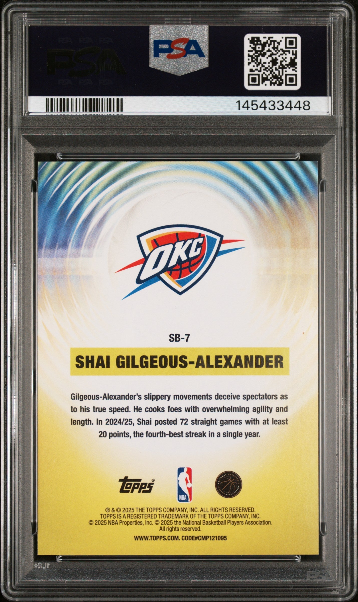 2025 Topps Sonic Boom S. Gilgeous-Alexander #SB-7 PSA 9 - Graded Sports Cards