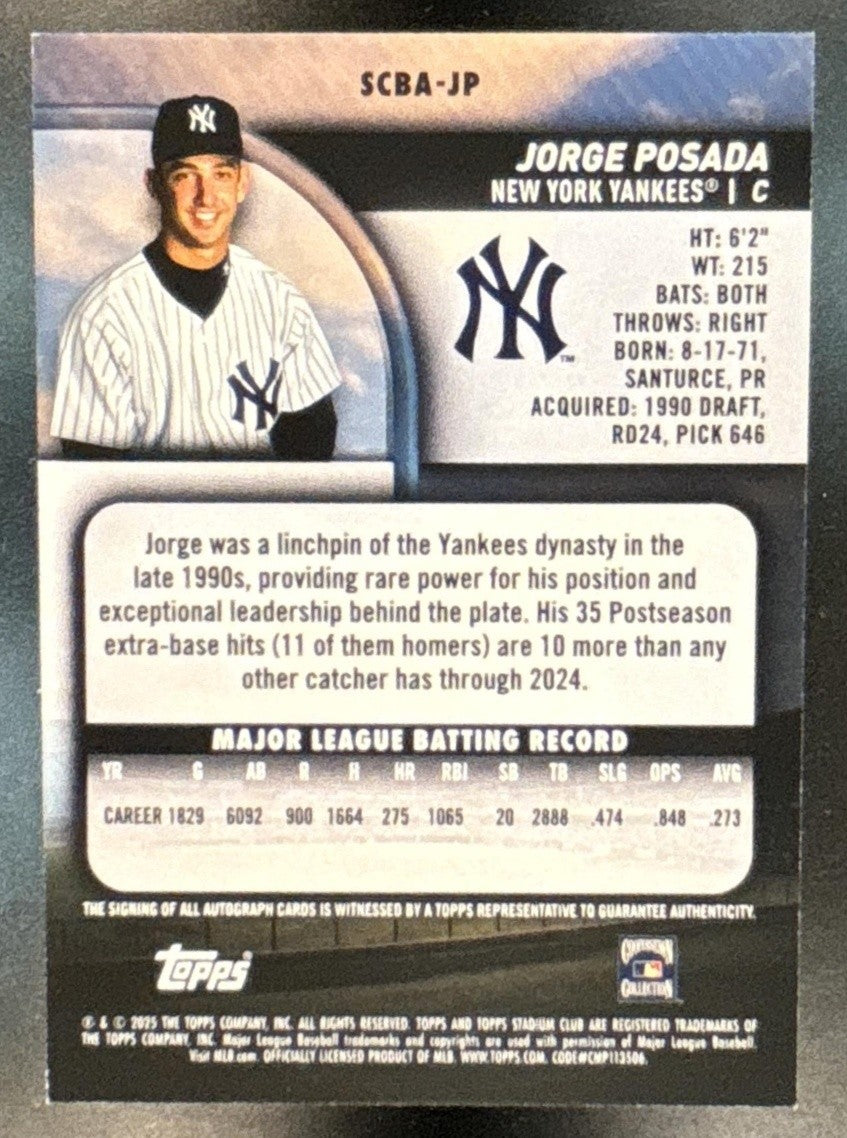 2025 Topps Stadium Club Jorge Posada Auto Yellow Foil #SCBA-JP New York Yankees - Sports Cards