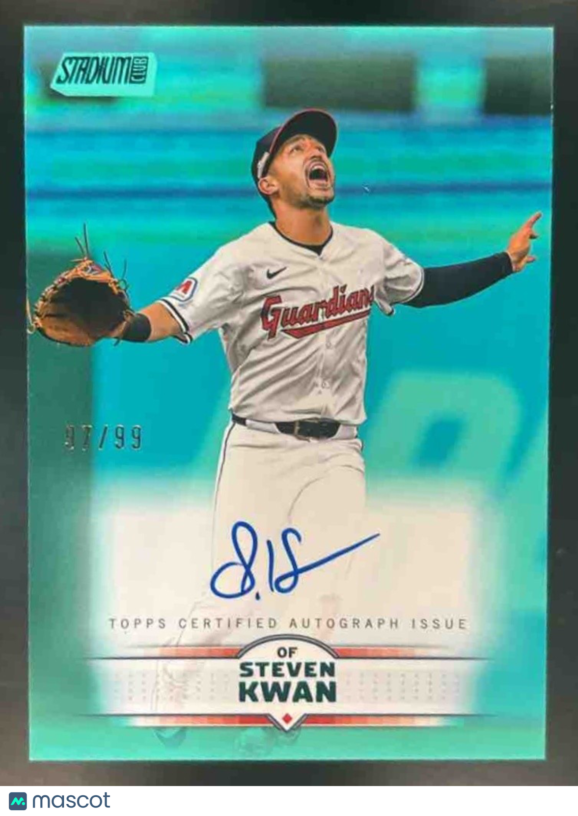2025 Topps Stadium Club Steven Kwan Auto Turquoise /99 Cleveland Guardians - Sports Cards