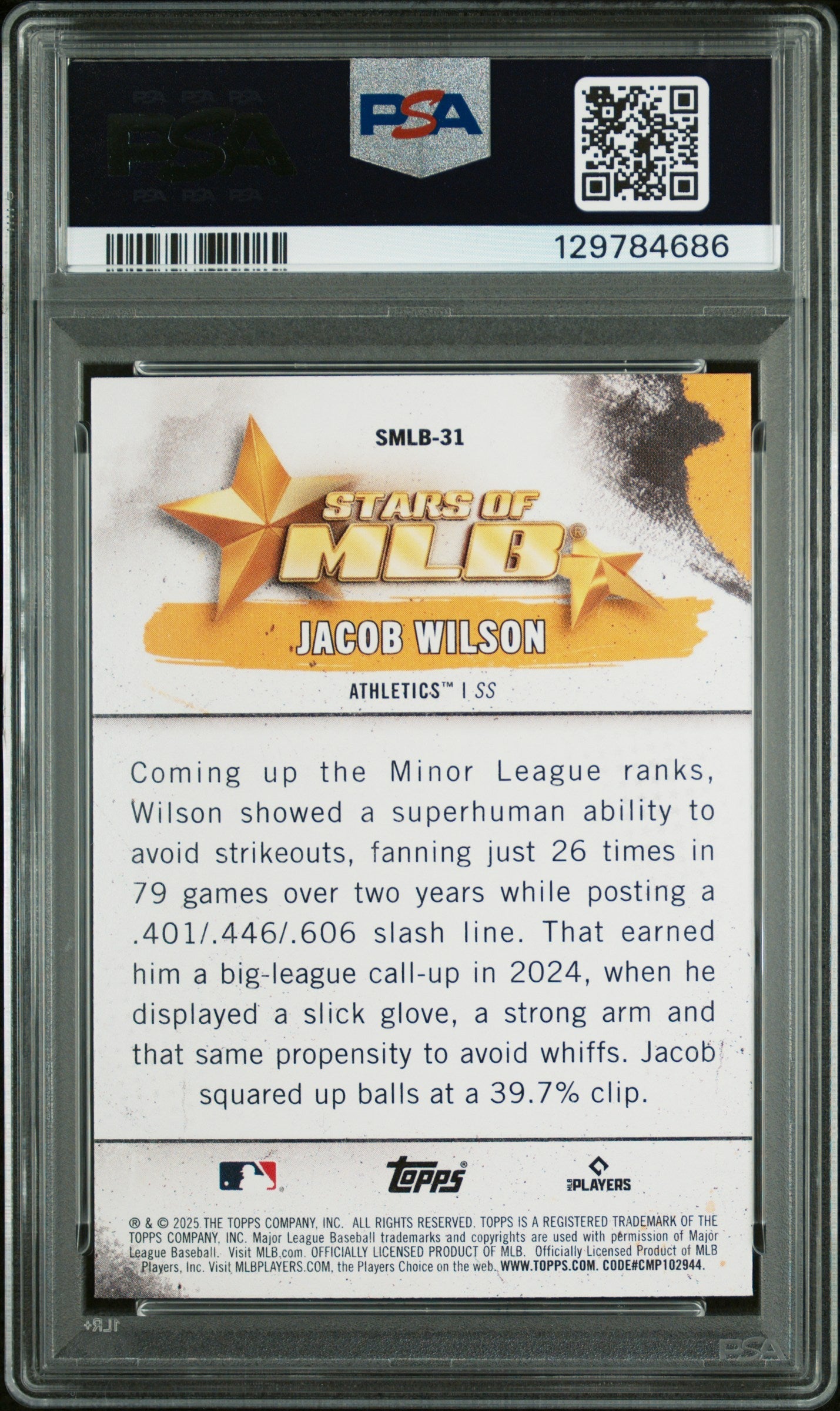 2025 Topps Stars Of MLB Jacob Wilson S2 Rookie Card PSA 10 GEM MINT Oakland - Graded Sports Cards