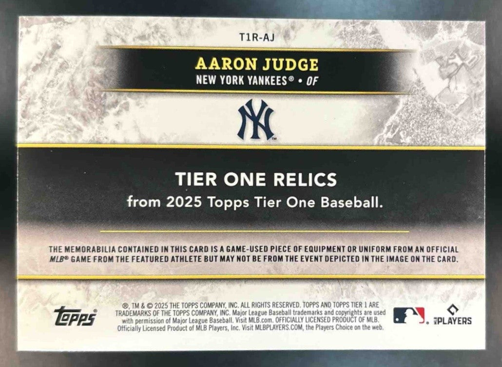 2025 Topps Tier One Aaron Judge Relics Purple Foil 100/149 MEM New York Yankees - Sports Cards