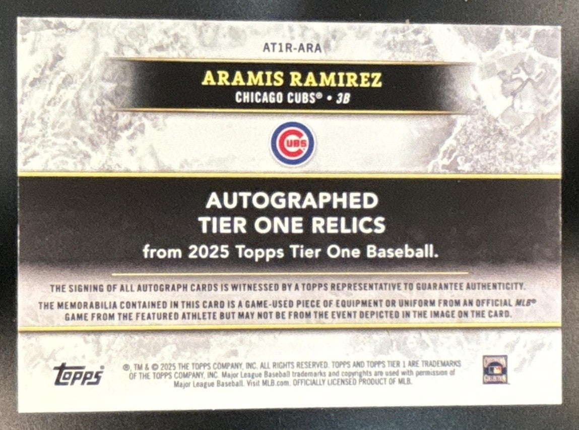 2025 Topps Tier One Aramis Ramirez Auto Relics /199 #AT1R-ARA Chicago Cubs - Sports Cards