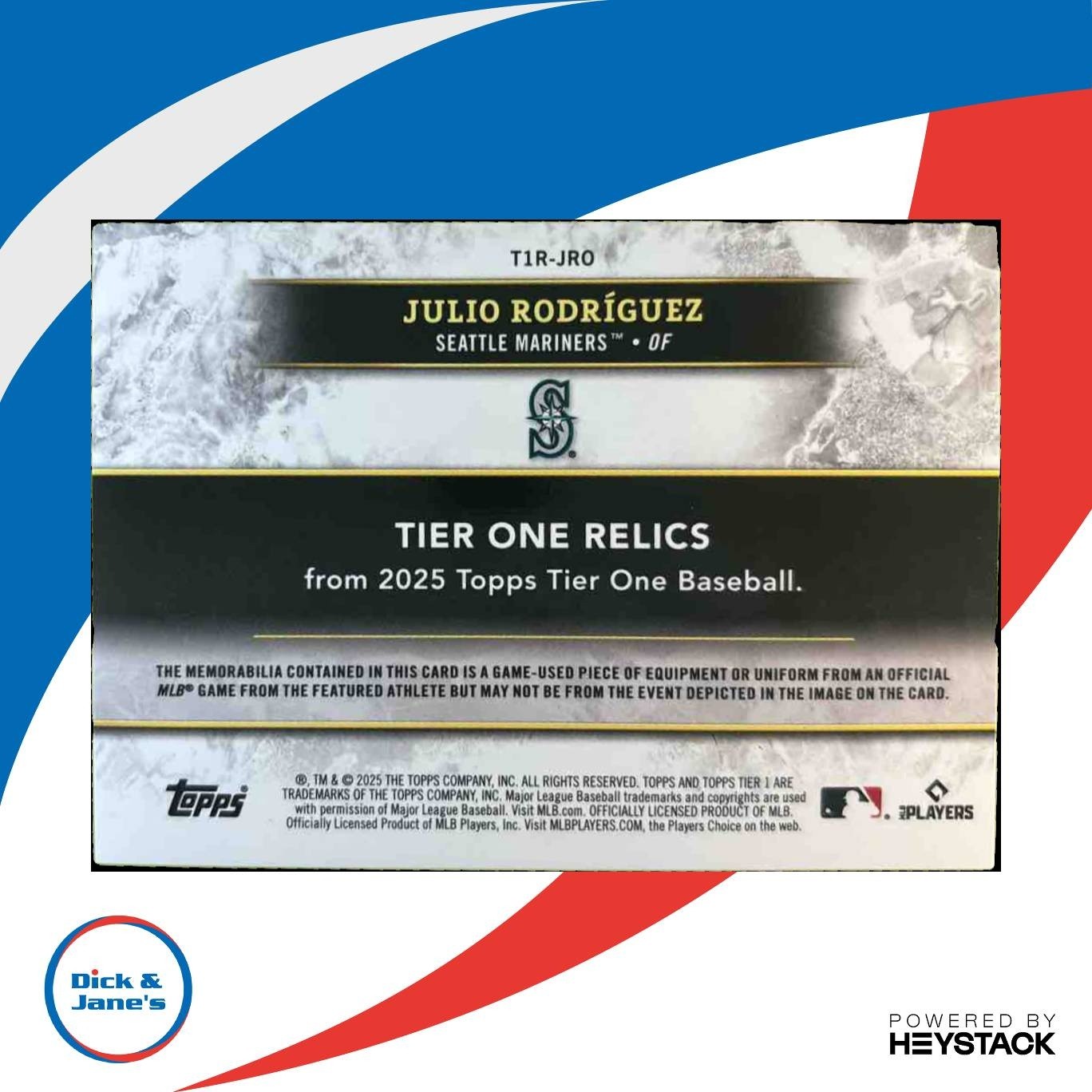 2025 Topps Tier One Julio Rodriguez Relics Purple Foil /149 Seattle Mariners - Sports Cards