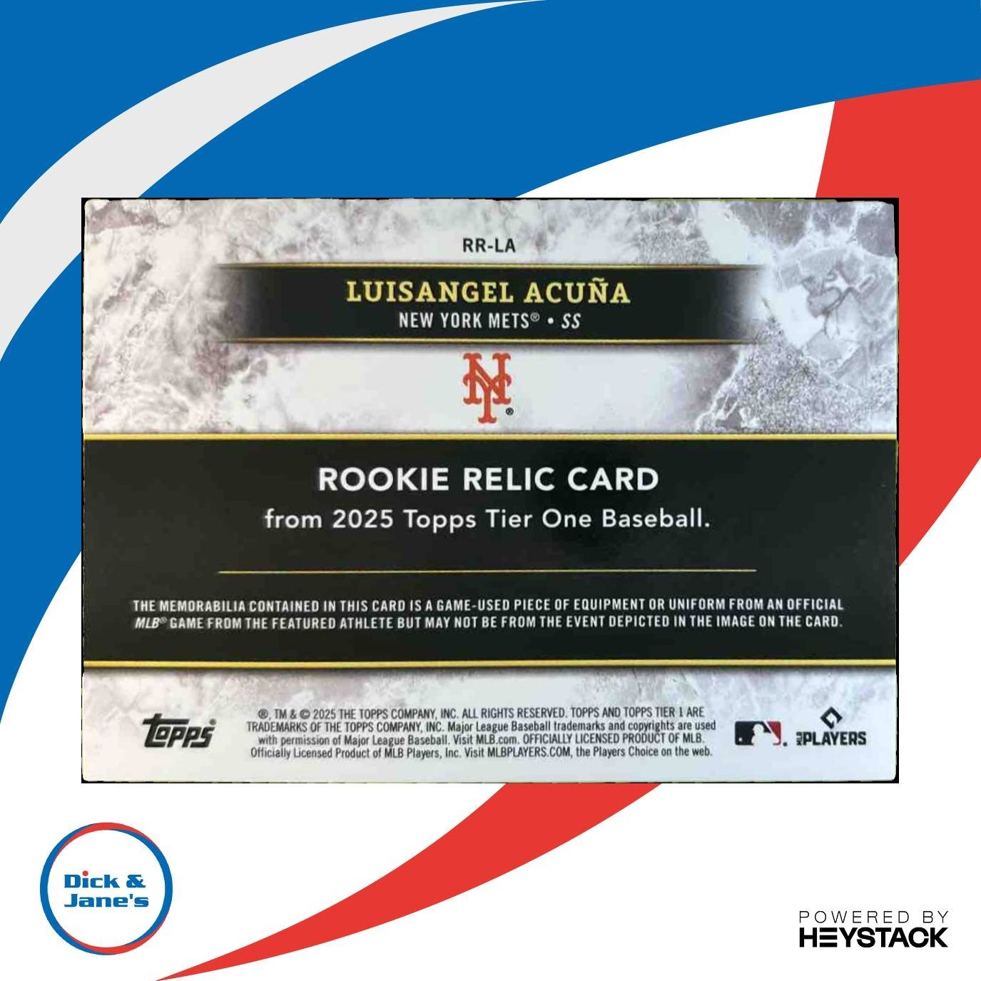 2025 Topps Tier One Luisangel Acuna Rookie Relics Green 30/49 RC New York Mets - Sports Cards