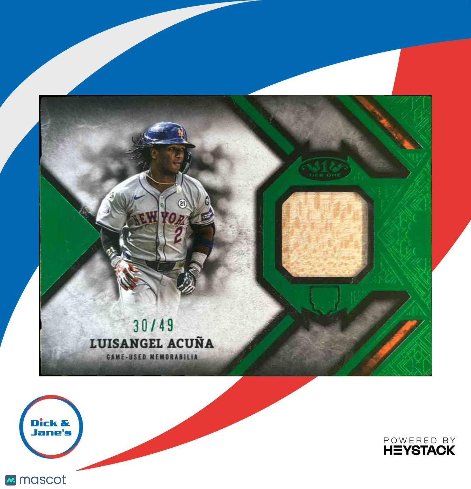 2025 Topps Tier One Luisangel Acuna Rookie Relics Green 30/49 RC New York Mets - Sports Cards