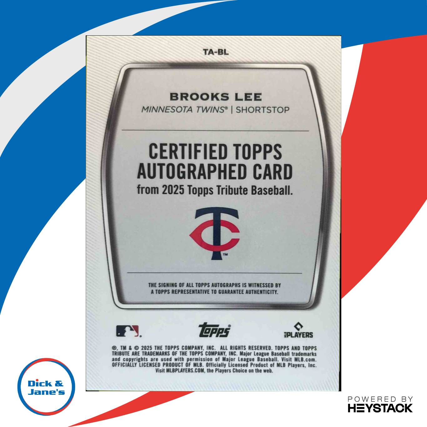 2025 Topps Tribute Brooks Lee Auto Green 52/99 #TA BL RC Minnesota Twins Sports Cards