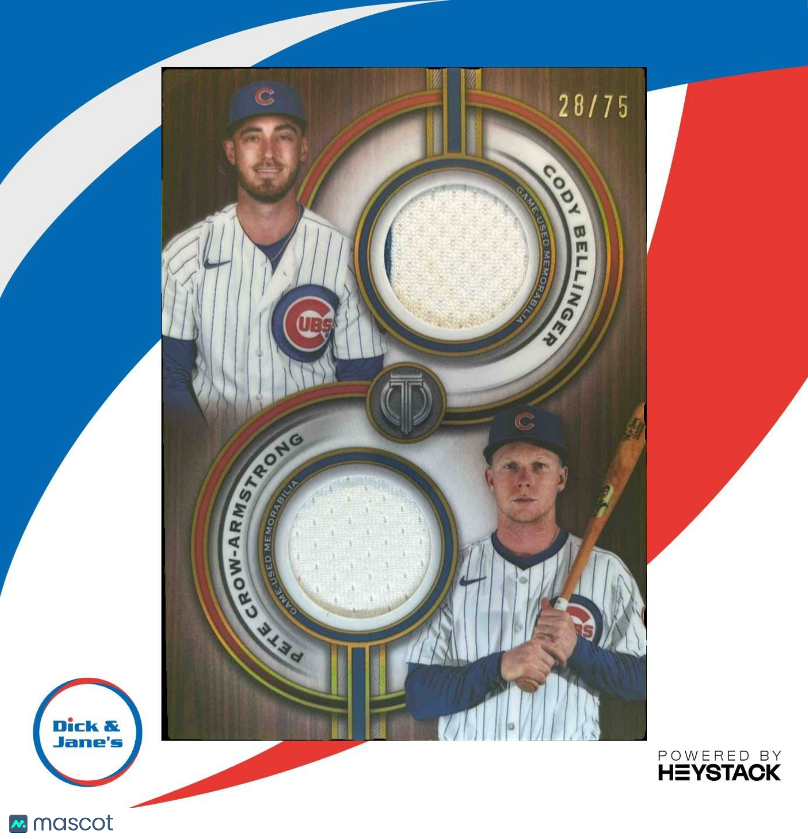 2025 Topps Tribute Cody Bellinger Pete Crow-Armstrong Dual- Relics Gold /75 Cubs - Sports Cards