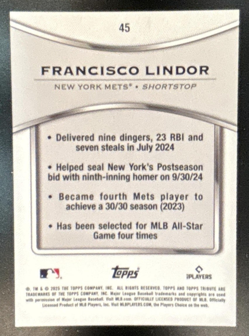 2025 Topps Tribute Francisco Lindor #45 New York Mets - Sports Cards