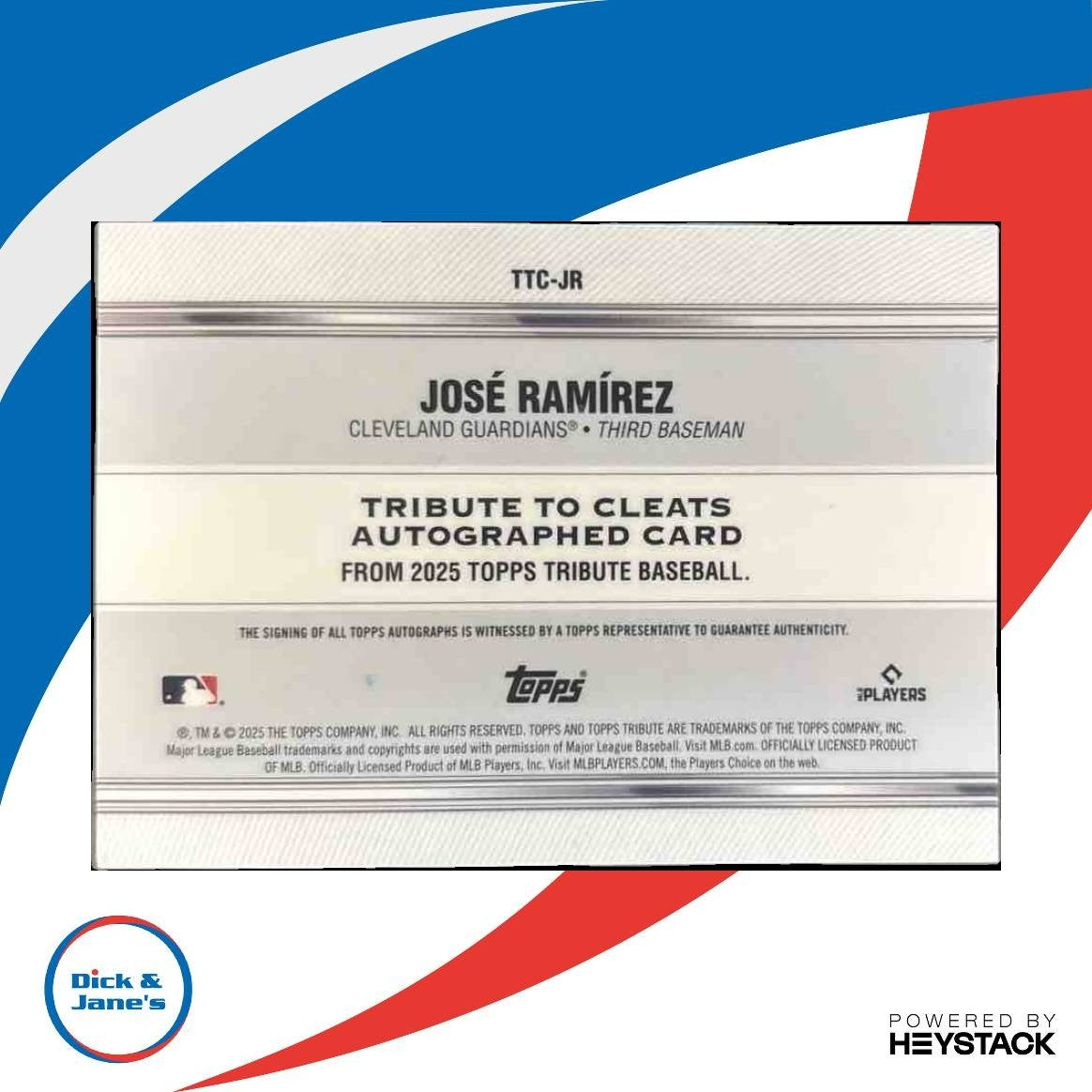 2025 Topps Tribute Jose Ramirez To Cleats Auto /99 #TTC-JR Cleveland Guardians - Sports Cards