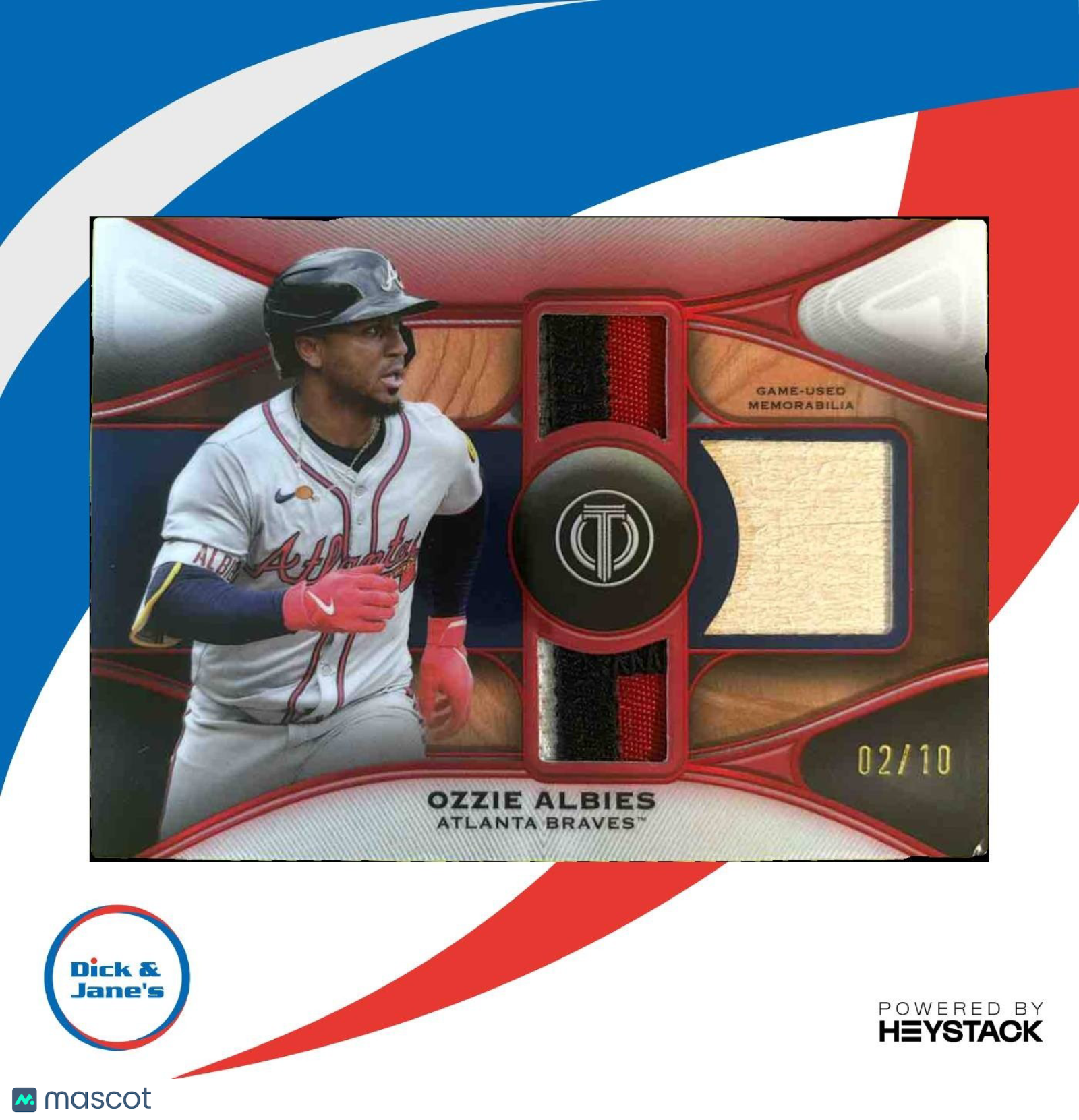 2025 Topps Tribute Ozzie Albies Triple Relics Red 2/10 Atlanta Braves - Sports Cards