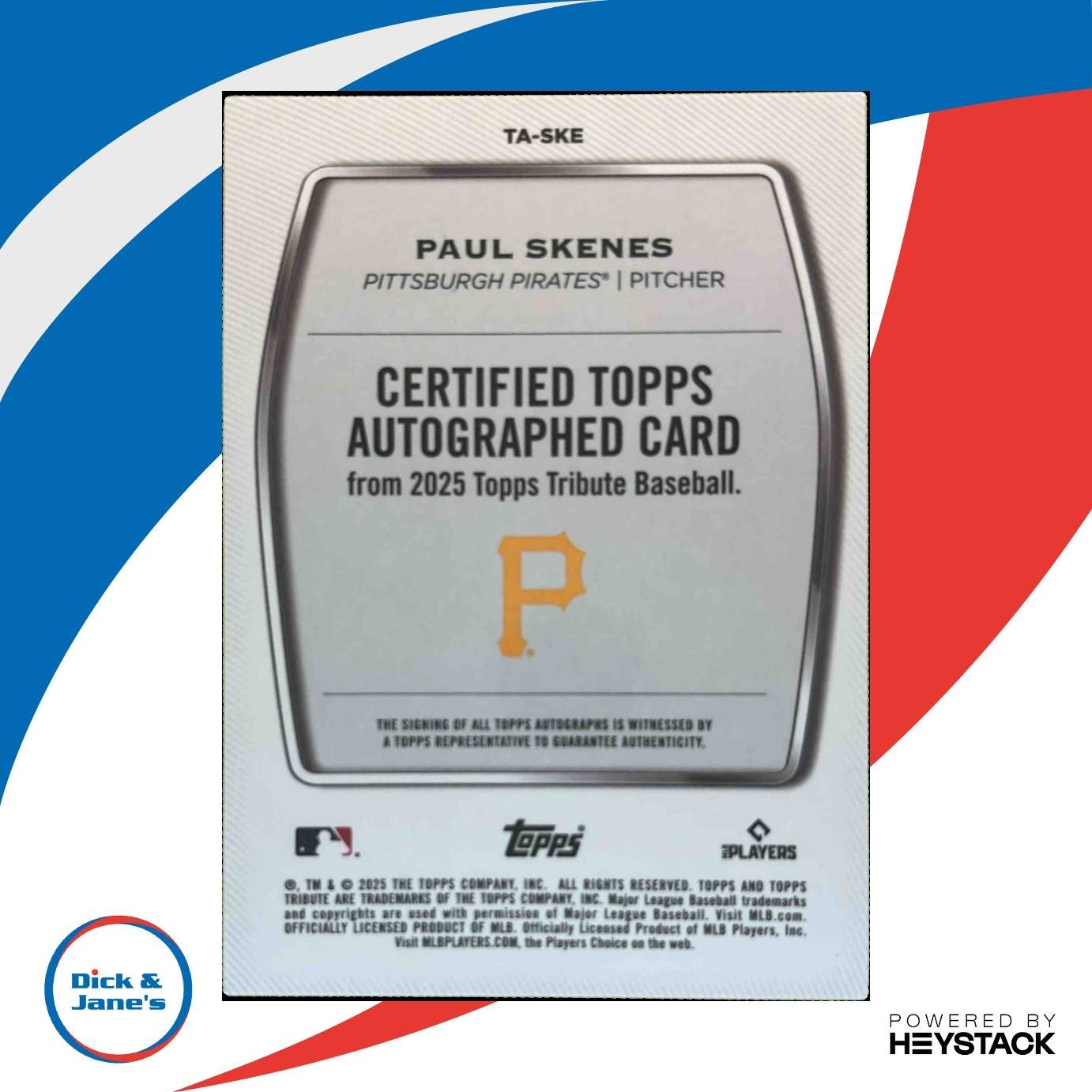 2025 Topps Tribute Paul Skenes Auto Purple 40/50 #TA-SKE Pittsburgh Pirates - Sports Cards