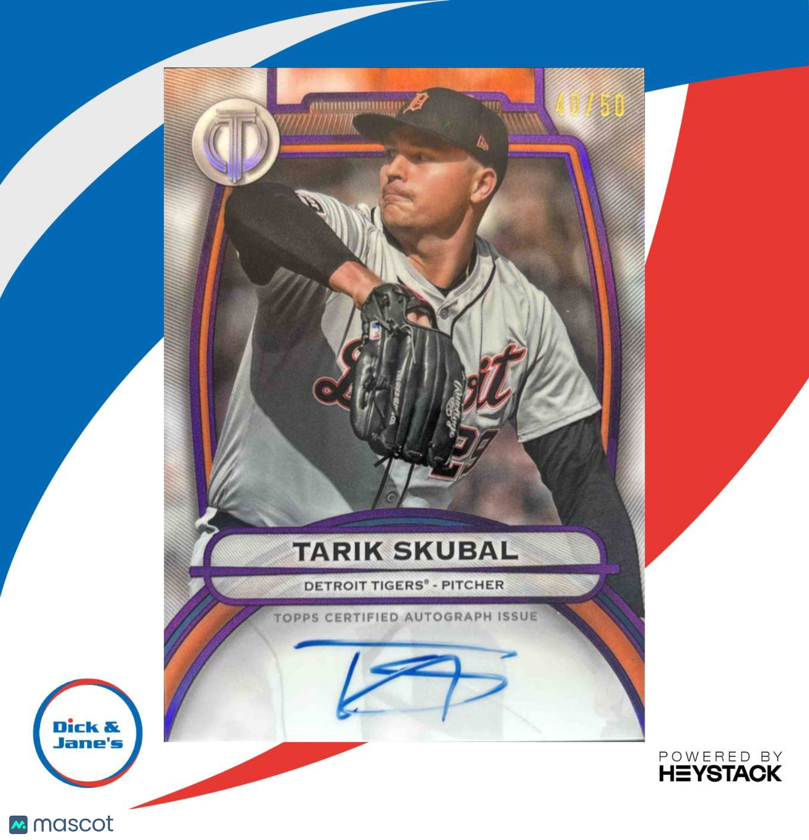 2025 Topps Tribute Tarik Skubal Auto Purple 40/50 #TA-TS Detroit Tigers - Sports Cards