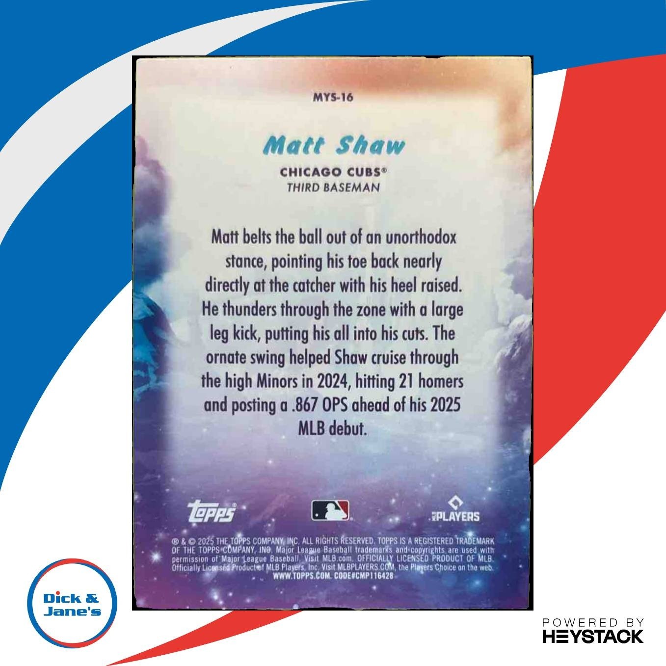 2025 Topps Update Matt Shaw Mystical #MYS-16 RC Chicago Cubs - Sports Cards