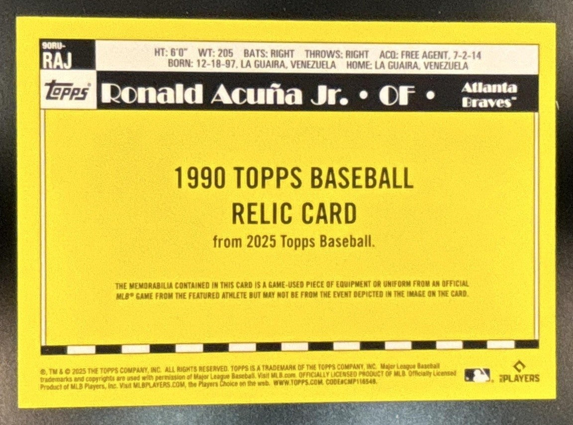 2025 Topps Update Ronald Acuna Jr. 1990 Relic #90RU-RAJ MEM Atlanta Braves - Sports Cards