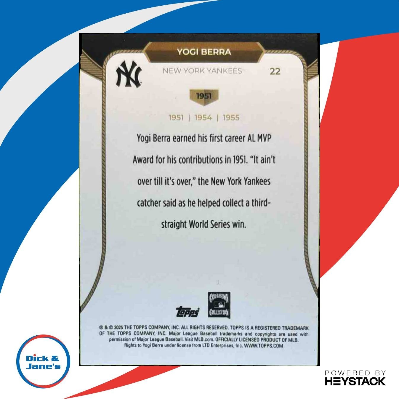 2025 Topps Welcome to the Club: 3-X MVP Yogi Berra (1951) Blue /150 Yankees - Sports Cards