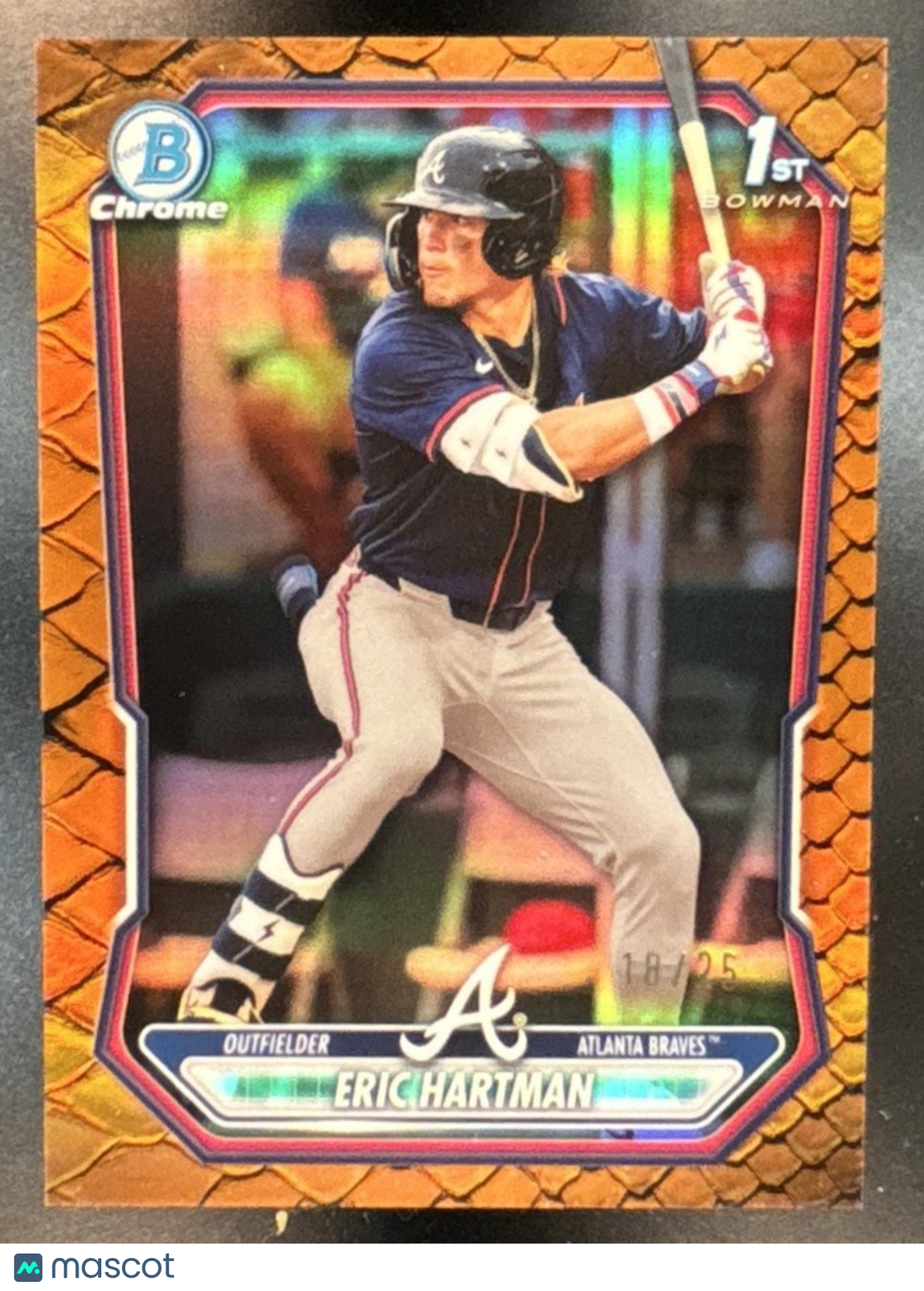 2026 Bowman Eric Hartman Chrome Reptilian Orange /25 #BCP102 1st Prospect Braves - Sports Cards