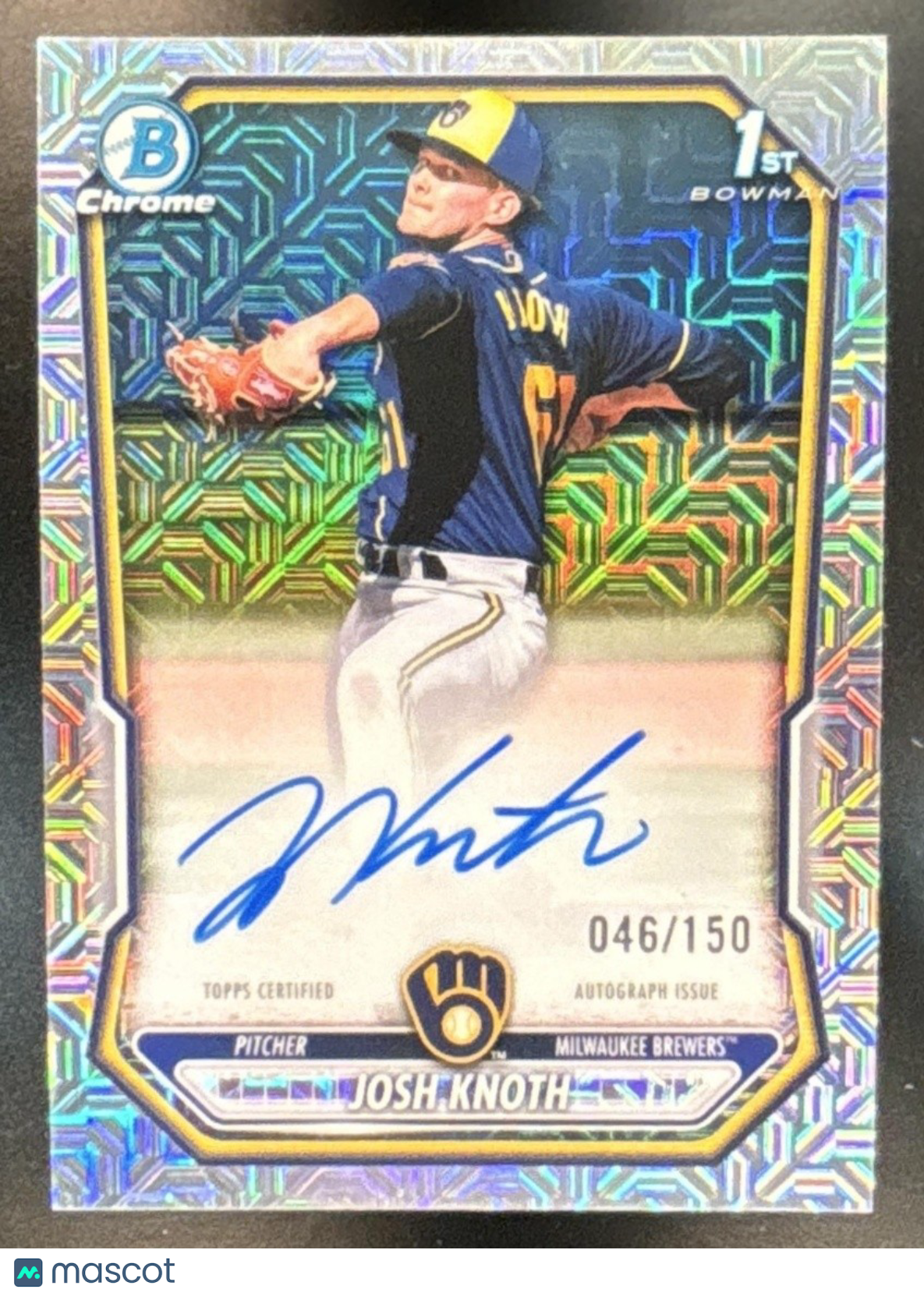 2026 Bowman Josh Knoth Chrome Prospect Auto HTA Choice Refractor /150 Brewers - Sports Cards