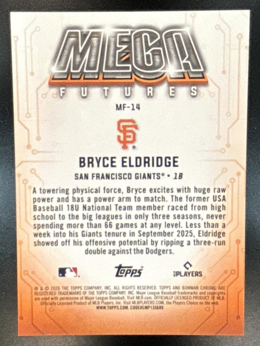 2026 Bowman Mega Box Bryce Eldridge Futures Chrome Mojo SSP San Francisco Giants - Sports Cards