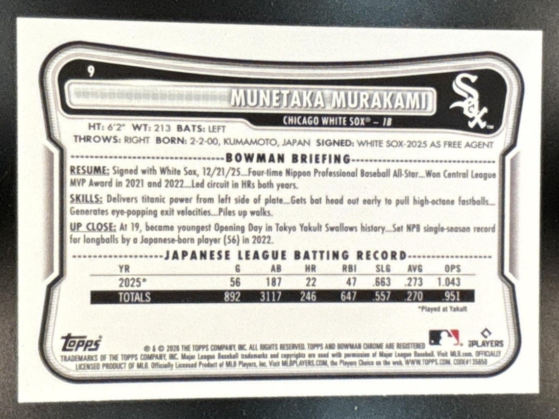 2026 Bowman Munetaka Murakami Chrome Red RC Variation #9 Chicago White Sox - Sports Cards