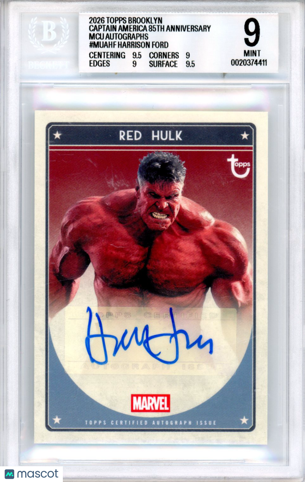 2026 Brooklyn Anniversary Harrison Ford Red Hulk BGS 9 Auto - Graded Non-Sports Cards