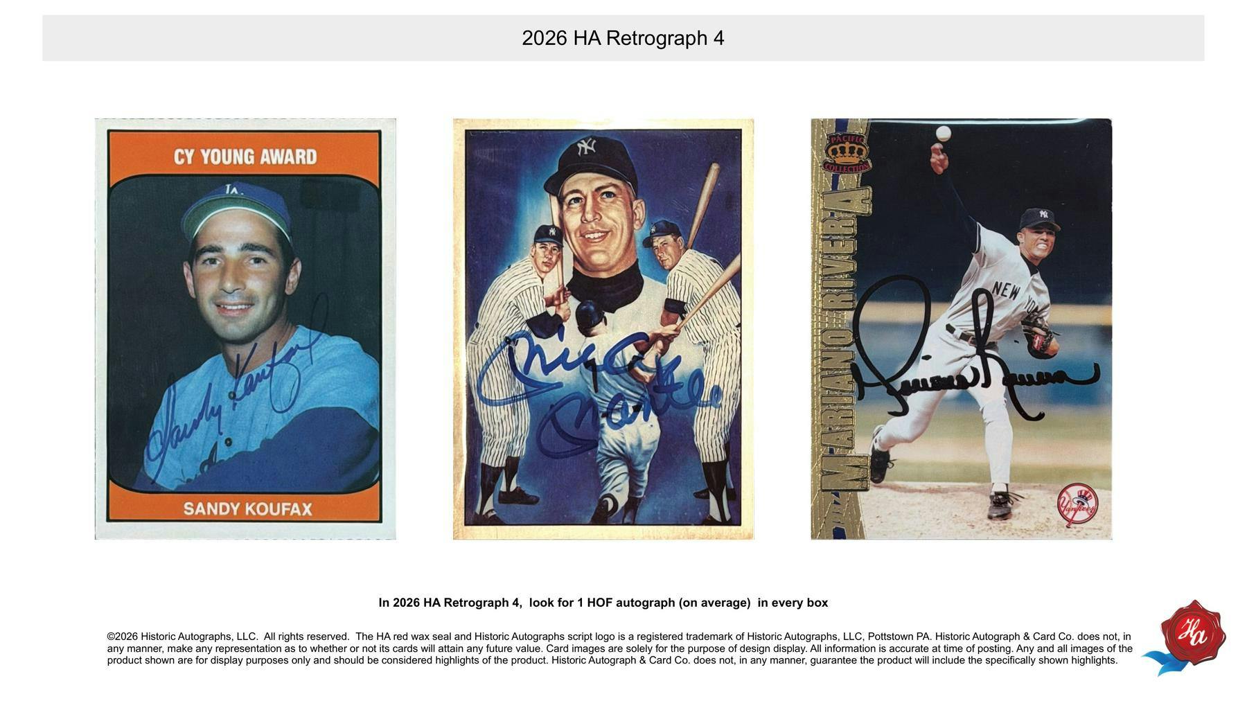 2026 Historic Autographs Retrograph 4 Baseball Hobby Box (40 Autographs including 1 HOF Auto) - Hobby Box