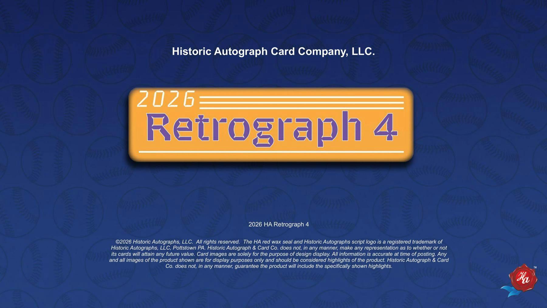 2026 Historic Autographs Retrograph 4 Baseball Hobby Box (40 Autographs including 1 HOF Auto) - Hobby Box