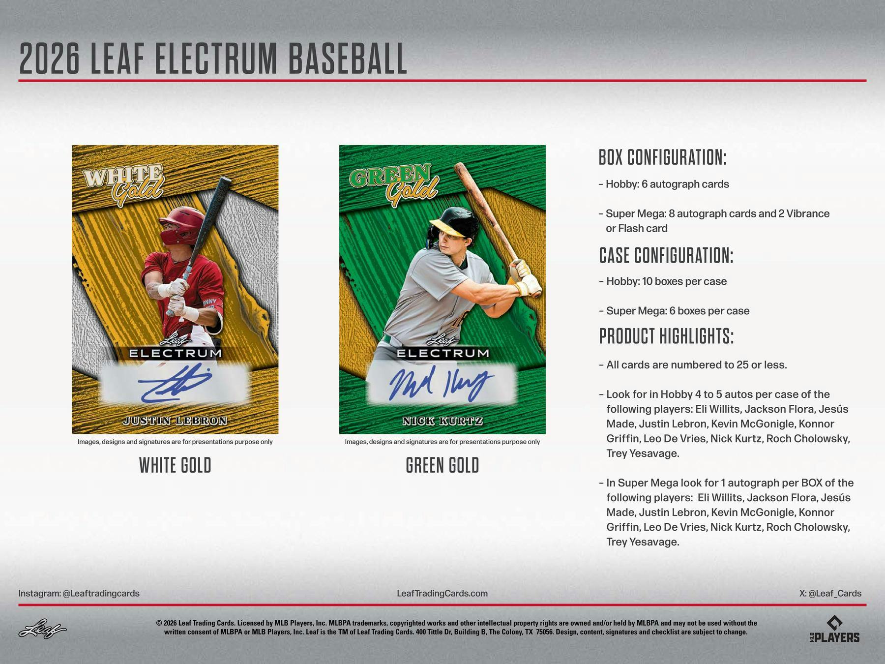 2026 Leaf Electrum Baseball Hobby Box (6 Autos) - MLB Hobby Box