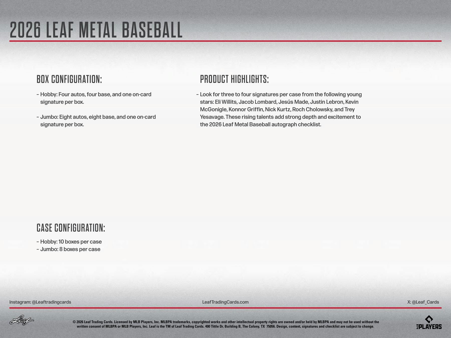 2026 Leaf Metal Baseball Hobby Jumbo Box (8 Autos) - MLB Hobby Box