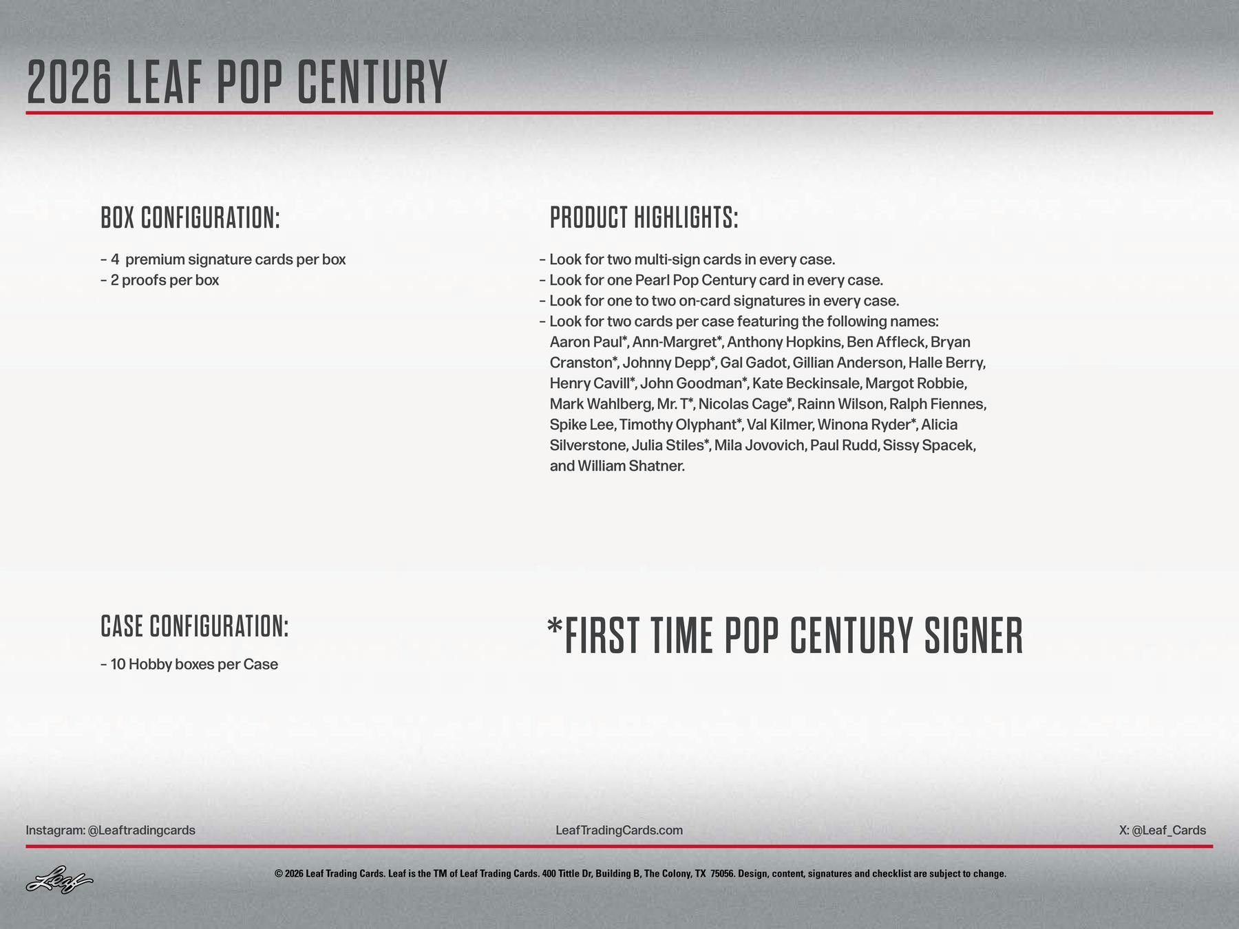 2026 Leaf Metal Pop Century Hobby Box (4 Autos) - Hobby Box