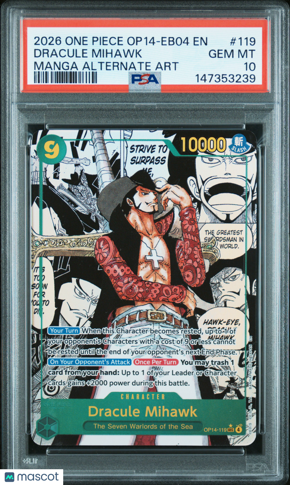2026 One Piece Op14 Eb04 Dracule Mihawk #119 Manga Alternate Art PSA 10 - Graded TCG/CCG