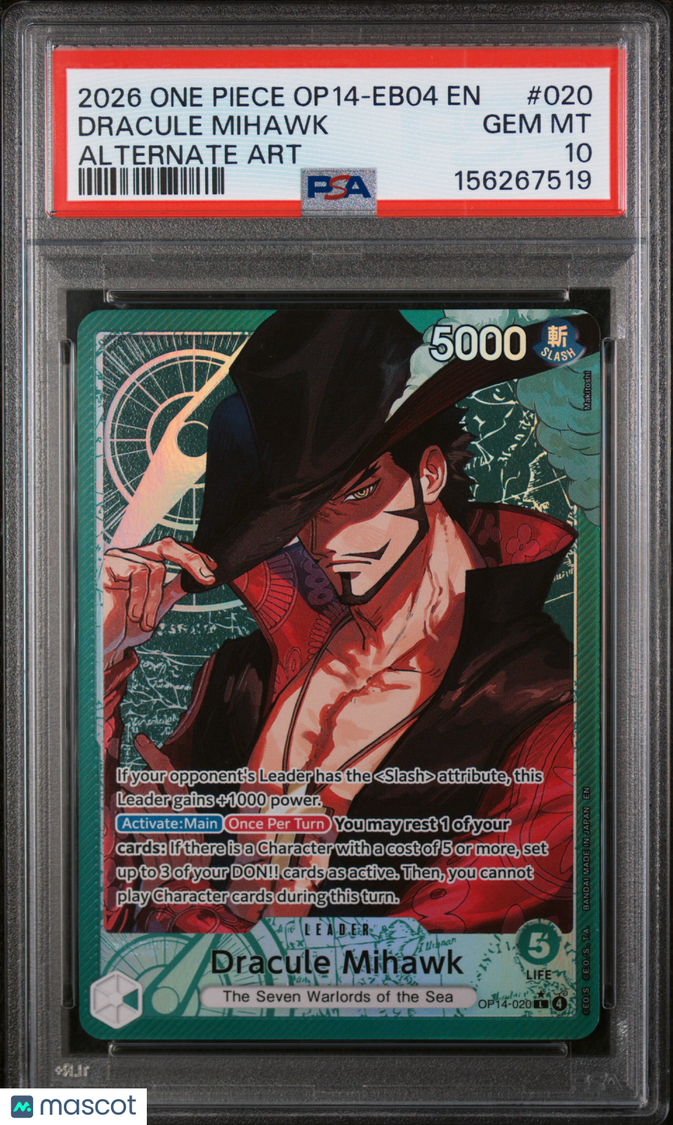 2026 One Piece The Azure Sea’s Seven Dracule Mihawk Alt Art PSA 10 GEM MINT - Graded TCG/CCG